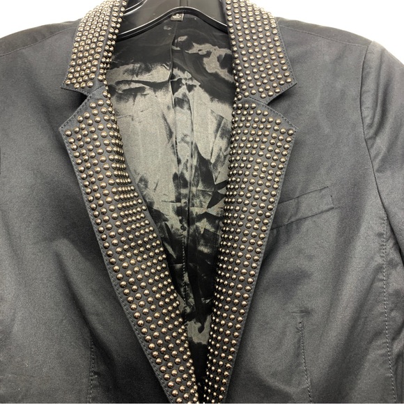 Express Ruched Sleeve Studded Black One Button Blazer - Picture 4 of 8
